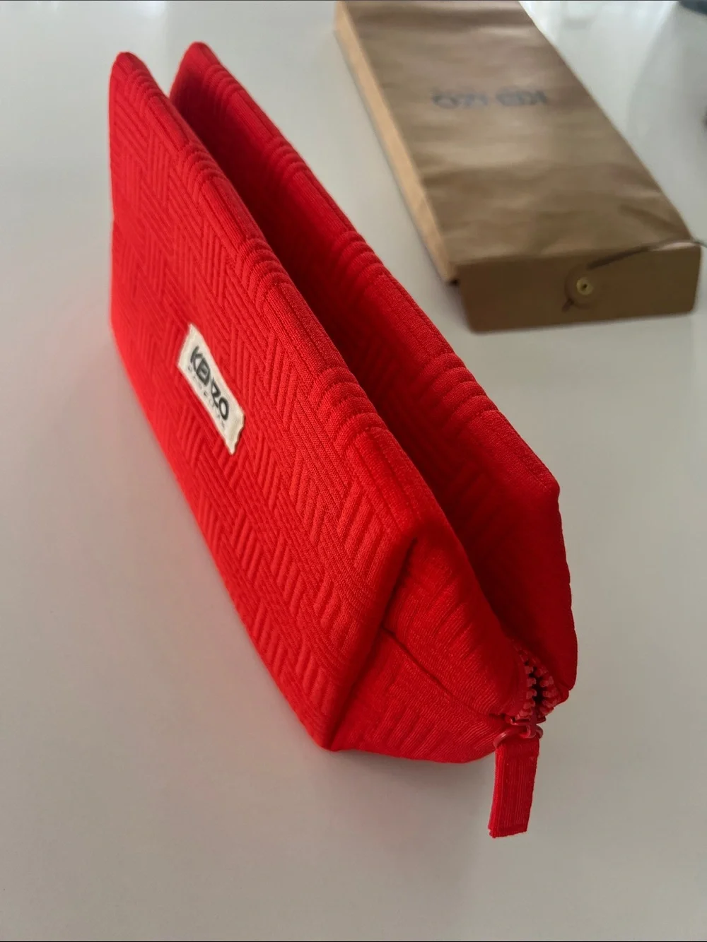 Kenzo Red Quilted Logo Cosmetic Pouch